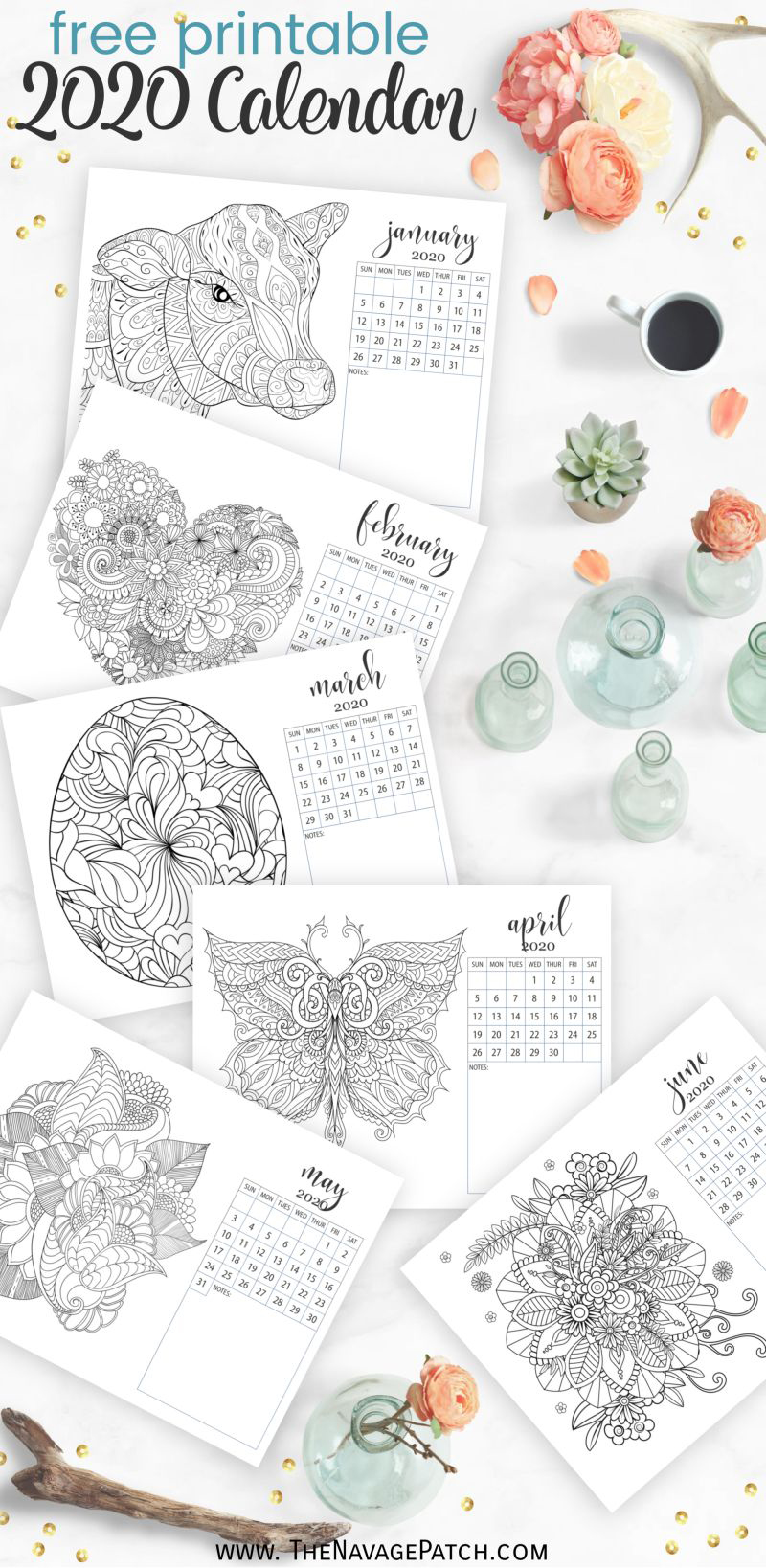 Free Printable Adult Coloring Calendar for 2020