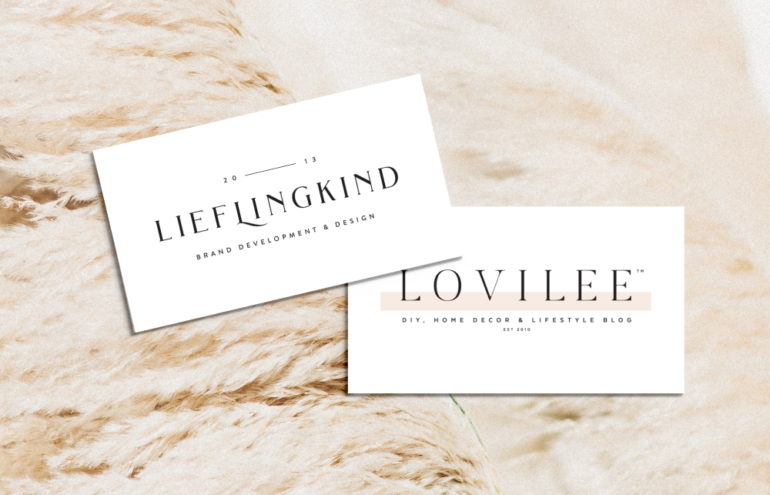 Mock up of lovilee and Lieflingkind Design Business cards