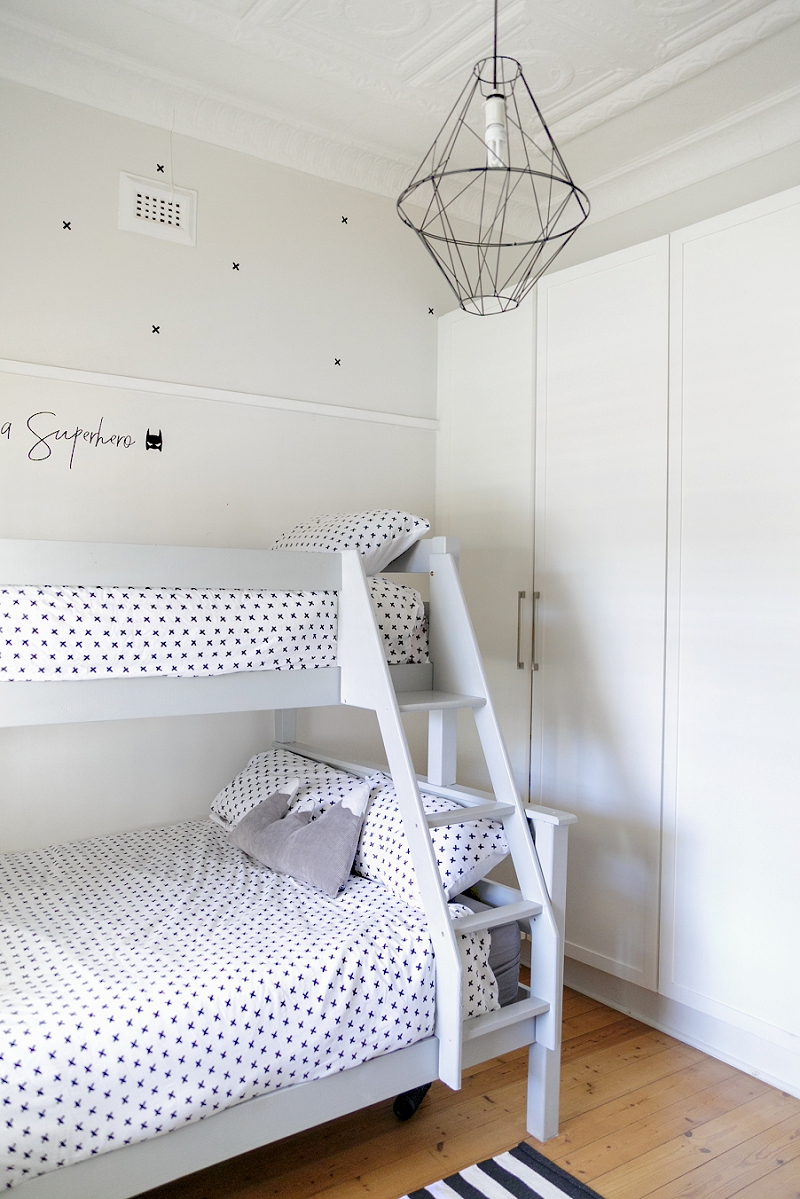 Bunk Beds in a kids monochrome room