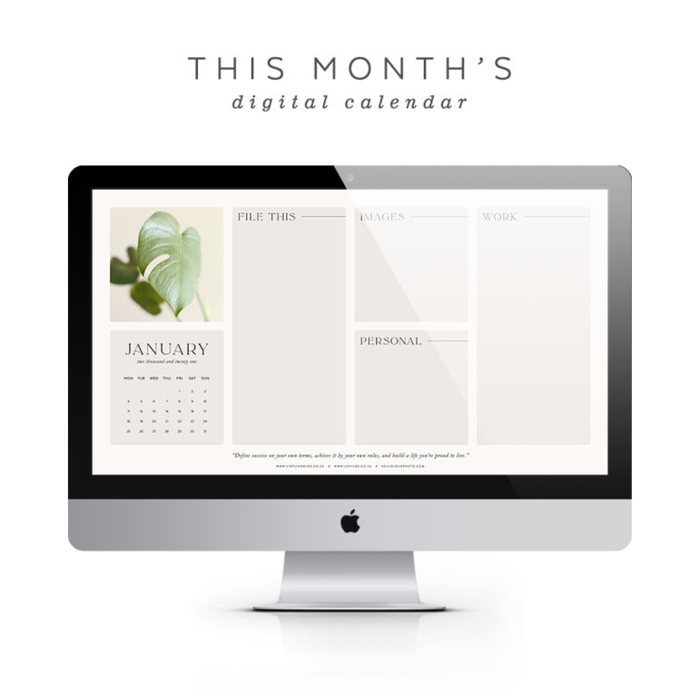 January 2021 Desktop organiser calendar